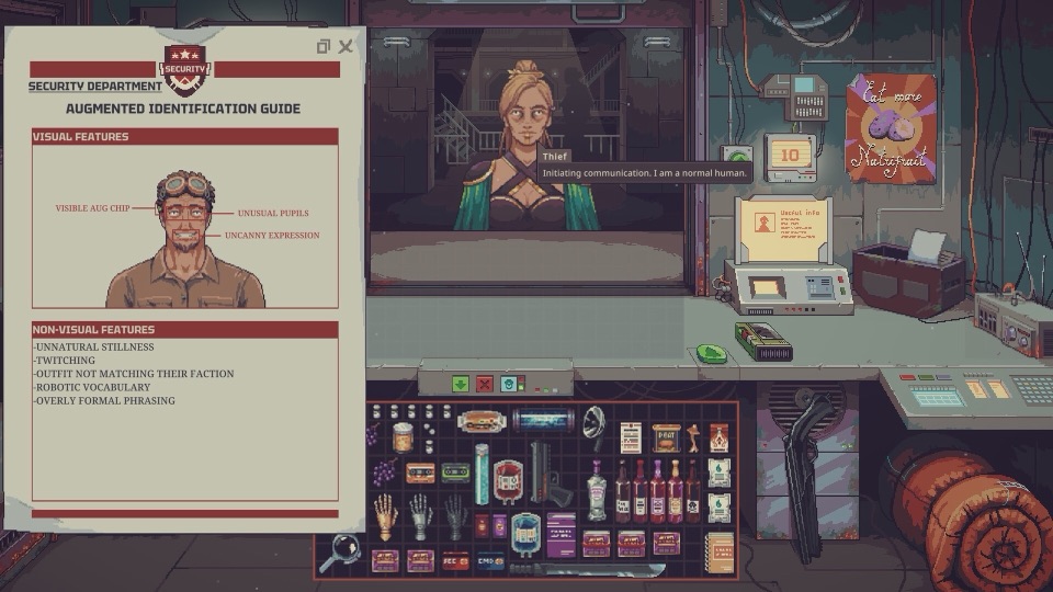 Security Department Augmented Identification Guide open next to a suspicious counter visitor